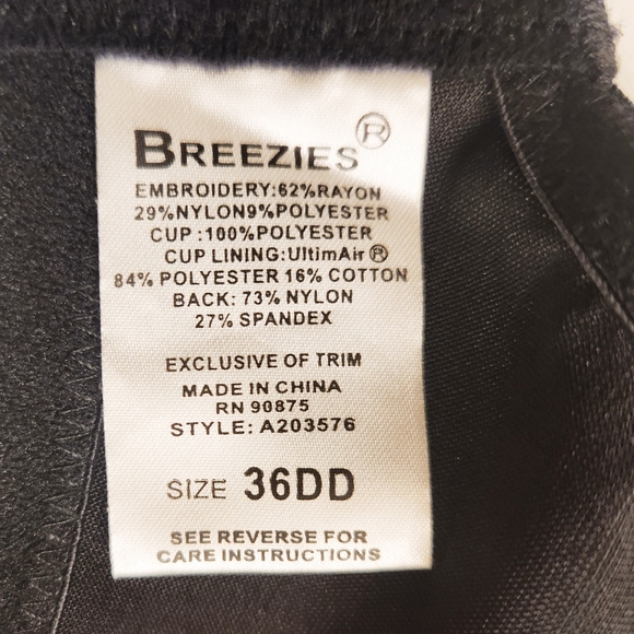 Breezies Lace Eclipse Underwire Support Bra Black Size 36DD A203576 - Picture 7 of 10
